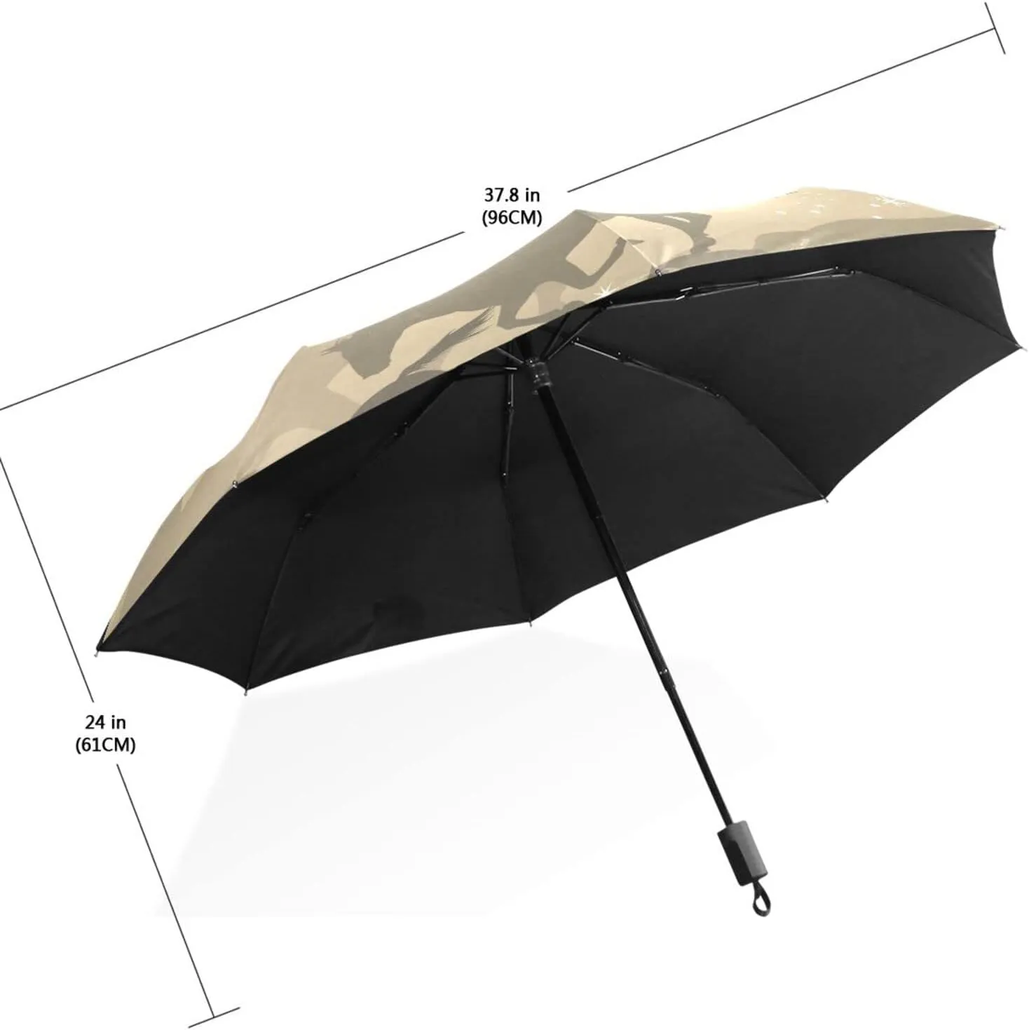 Poeticcity Travel Umbrella, Hand Open Close Windproof Waterproof Folding Umbrella, Black Tape Compact Canopy Strong Anti UV Ray Parasol