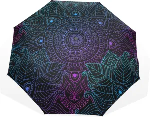 Poeticcity Travel Umbrella, Hand Open Close Windproof Waterproof Folding Umbrella, Black Tape Compact Canopy Strong Anti UV Ray Parasol