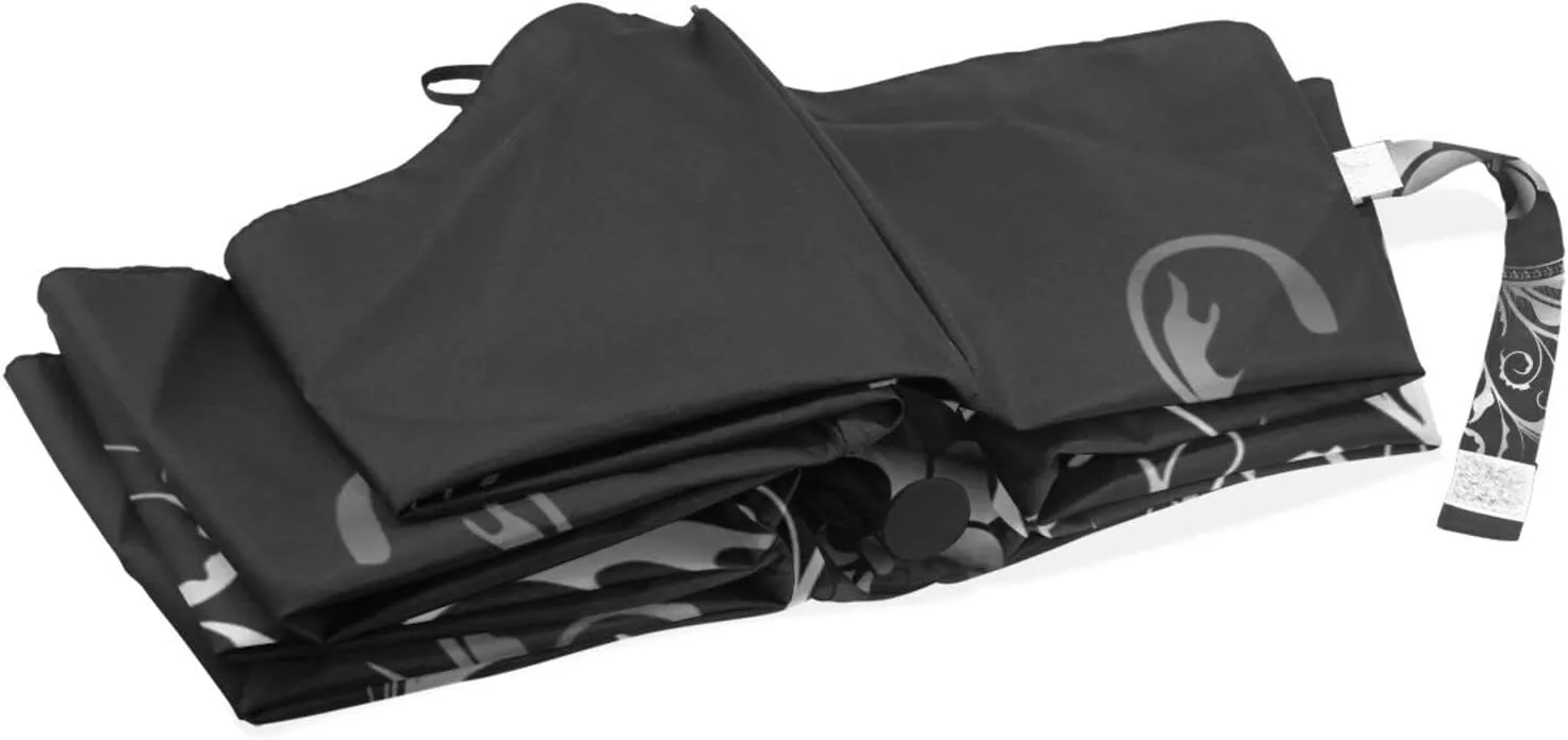 Poeticcity Travel Umbrella, Hand Open Close Windproof Waterproof Folding Umbrella, Black Tape Compact Canopy Strong Anti UV Ray Parasol