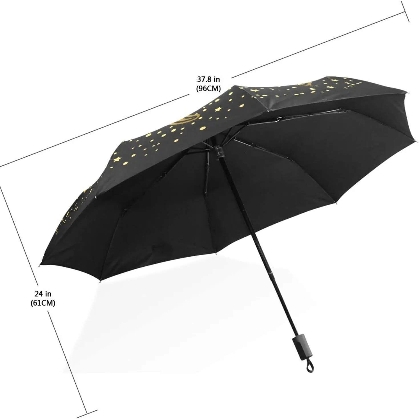 Poeticcity Travel Umbrella, Hand Open Close Windproof Waterproof Folding Umbrella, Black Tape Compact Canopy Strong Anti UV Ray Parasol