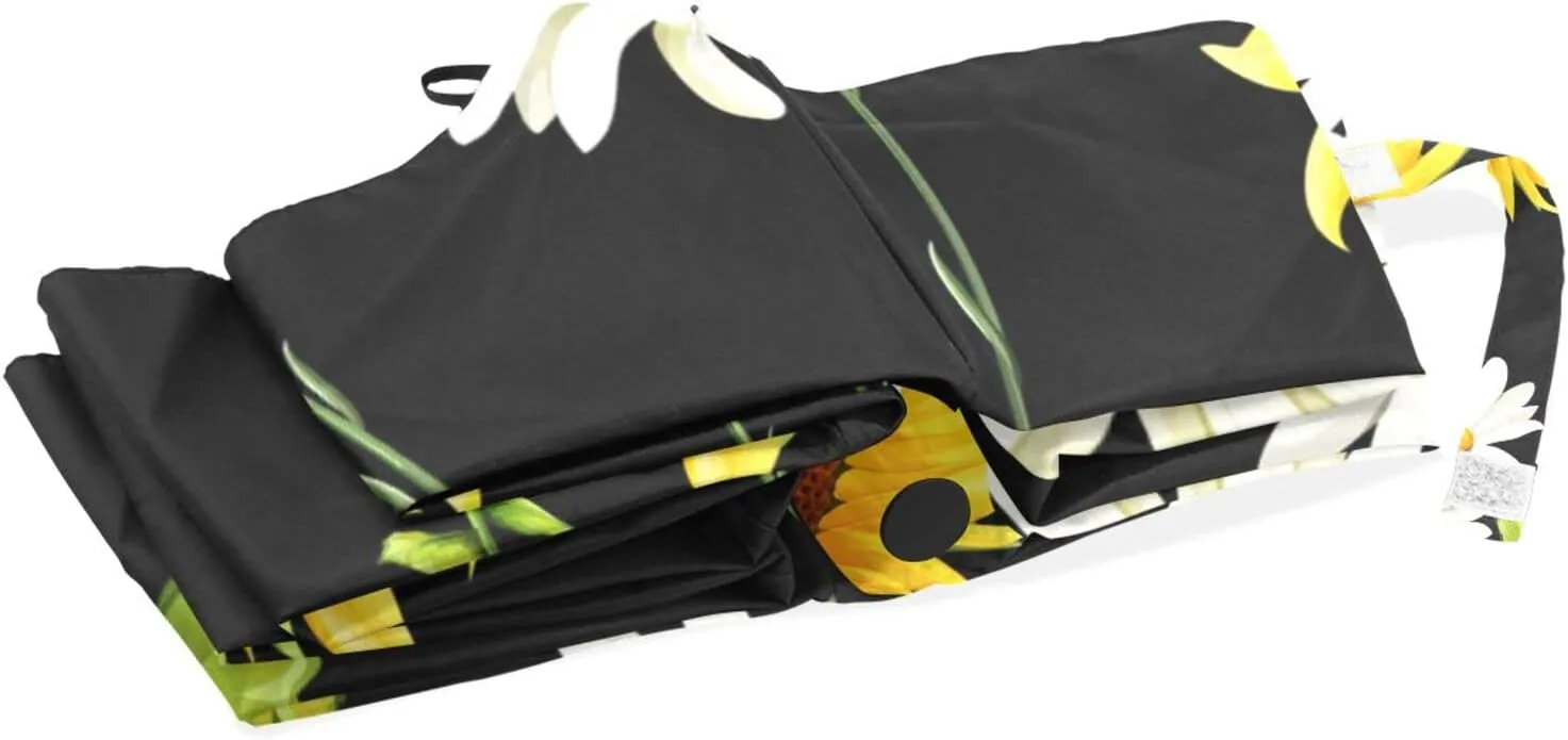 Poeticcity Travel Umbrella, Hand Open Close Windproof Waterproof Folding Umbrella, Black Tape Compact Canopy Strong Anti UV Ray Parasol
