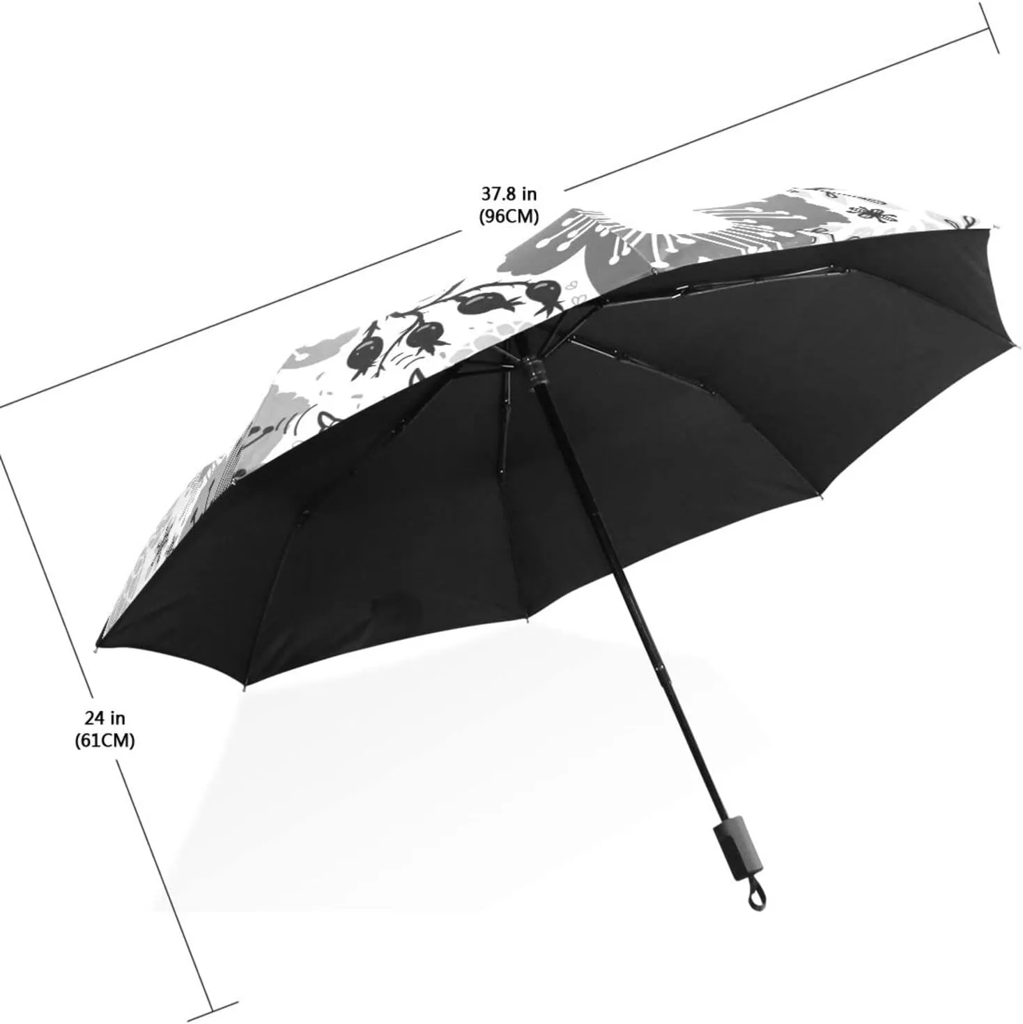 Poeticcity Travel Umbrella, Hand Open Close Windproof Waterproof Folding Umbrella, Black Tape Compact Canopy Strong Anti UV Ray Parasol