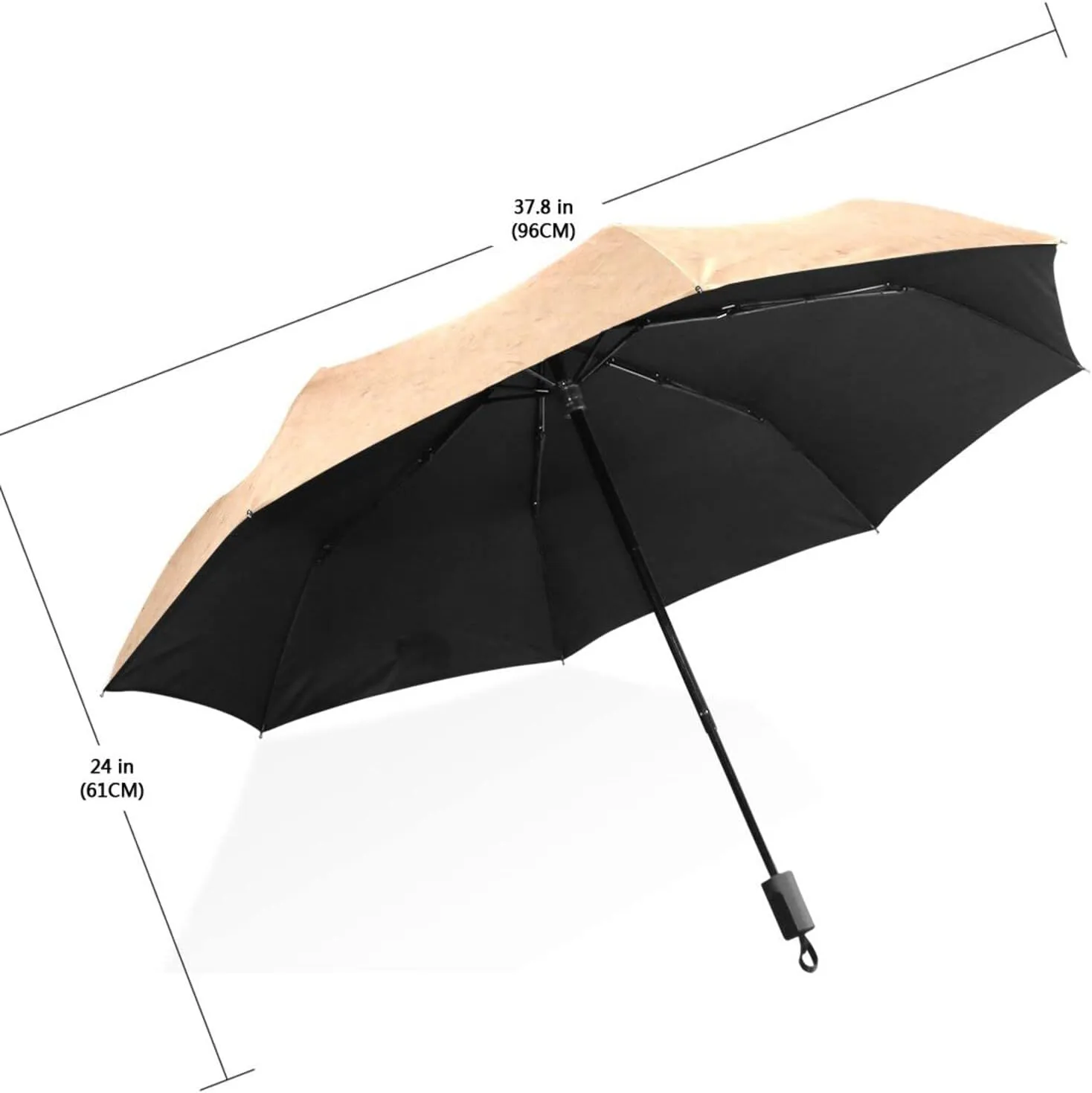 Poeticcity Travel Umbrella, Hand Open Close Windproof Waterproof Folding Umbrella, Black Tape Compact Canopy Strong Anti UV Ray Parasol