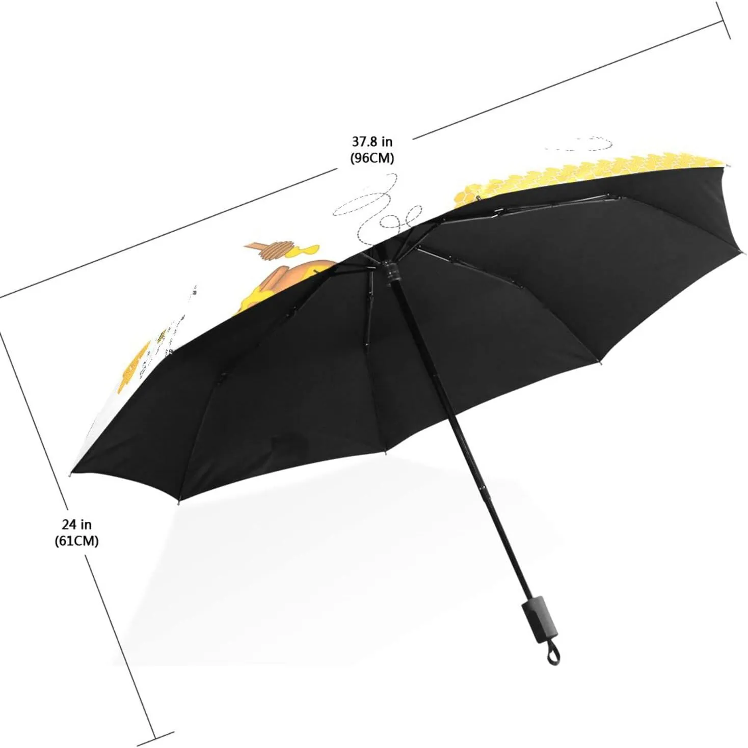 Poeticcity Travel Umbrella, Windproof Waterproof Folding Umbrella, Black Tape Compact Canopy Strong Anti UV Ray Parasol