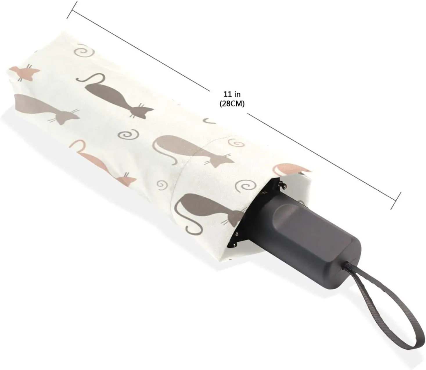 Poeticcity Travel Umbrella, Windproof Waterproof Folding Umbrella, Black Tape Compact Canopy Strong Anti UV Ray Parasol