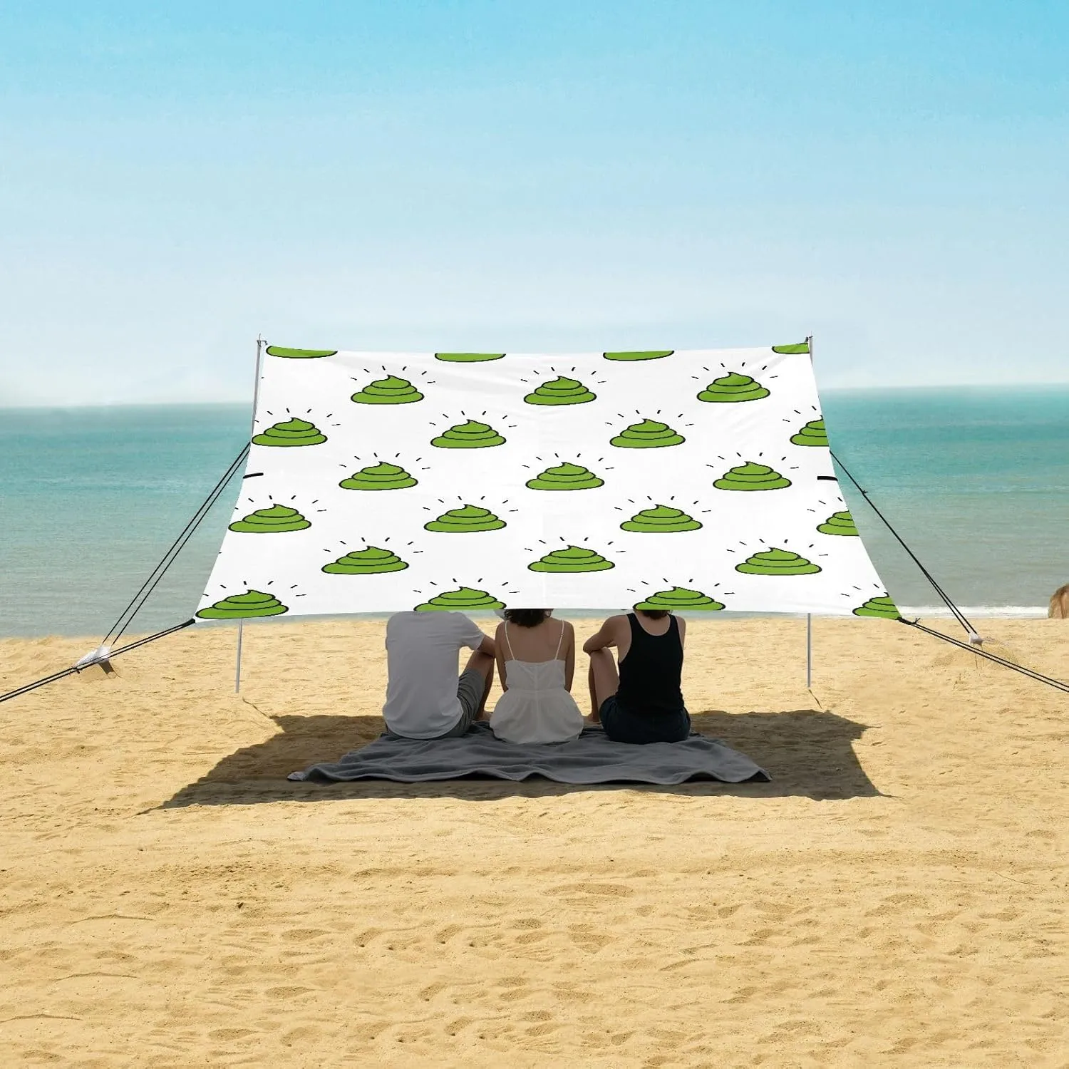 Poo Green Beach Canopy Tent Anti-UV & Wind Resistant, White Camping Sun Shelter Easy Setup Portable,Outdoor Shade Tents with Sandbags,Sand Shovels,Ground Pegs & Stability Poles