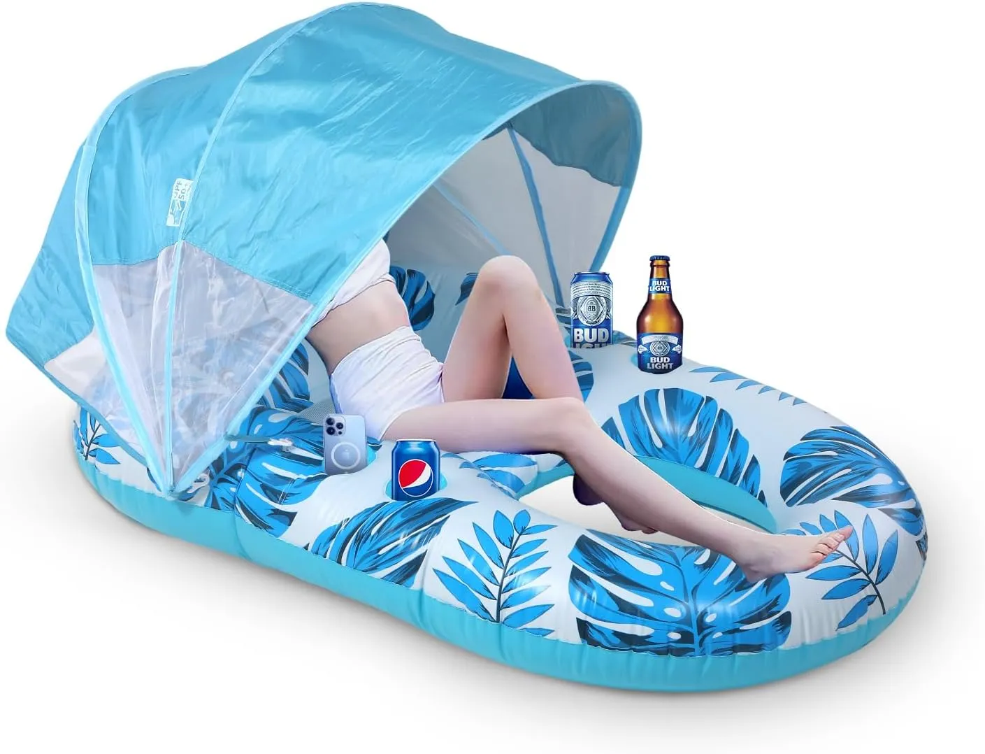 Pool Floats Thick Durable: Pool Float with Canopy UPF50 , Fast Inflation, Cup Holder & Foot Rest - Pool Floats Adult for Swimming Pool, Beach Party Toys