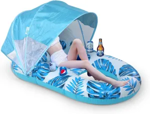 Pool Floats Thick Durable: Pool Float with Canopy UPF50 , Fast Inflation, Cup Holder & Foot Rest - Pool Floats Adult for Swimming Pool, Beach Party Toys