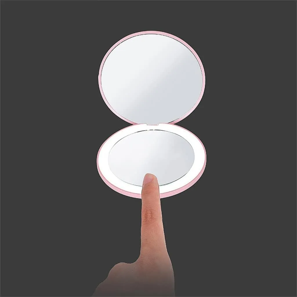 Portable LED Light Makeup Mirror Dresser Compact Light Makeup Pocket Mirror Makeup Hand Folding Mirror, 9*1.8cm