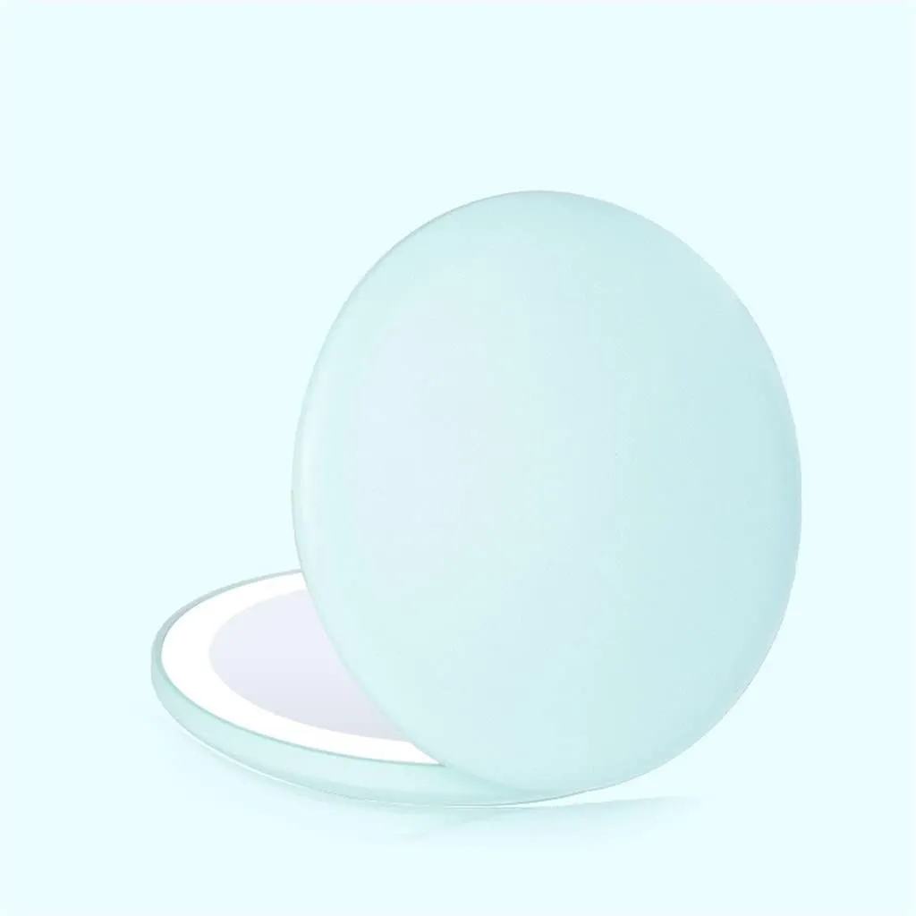 Portable LED Light Makeup Mirror Dresser Compact Light Makeup Pocket Mirror Makeup Hand Folding Mirror, 9*1.8cm