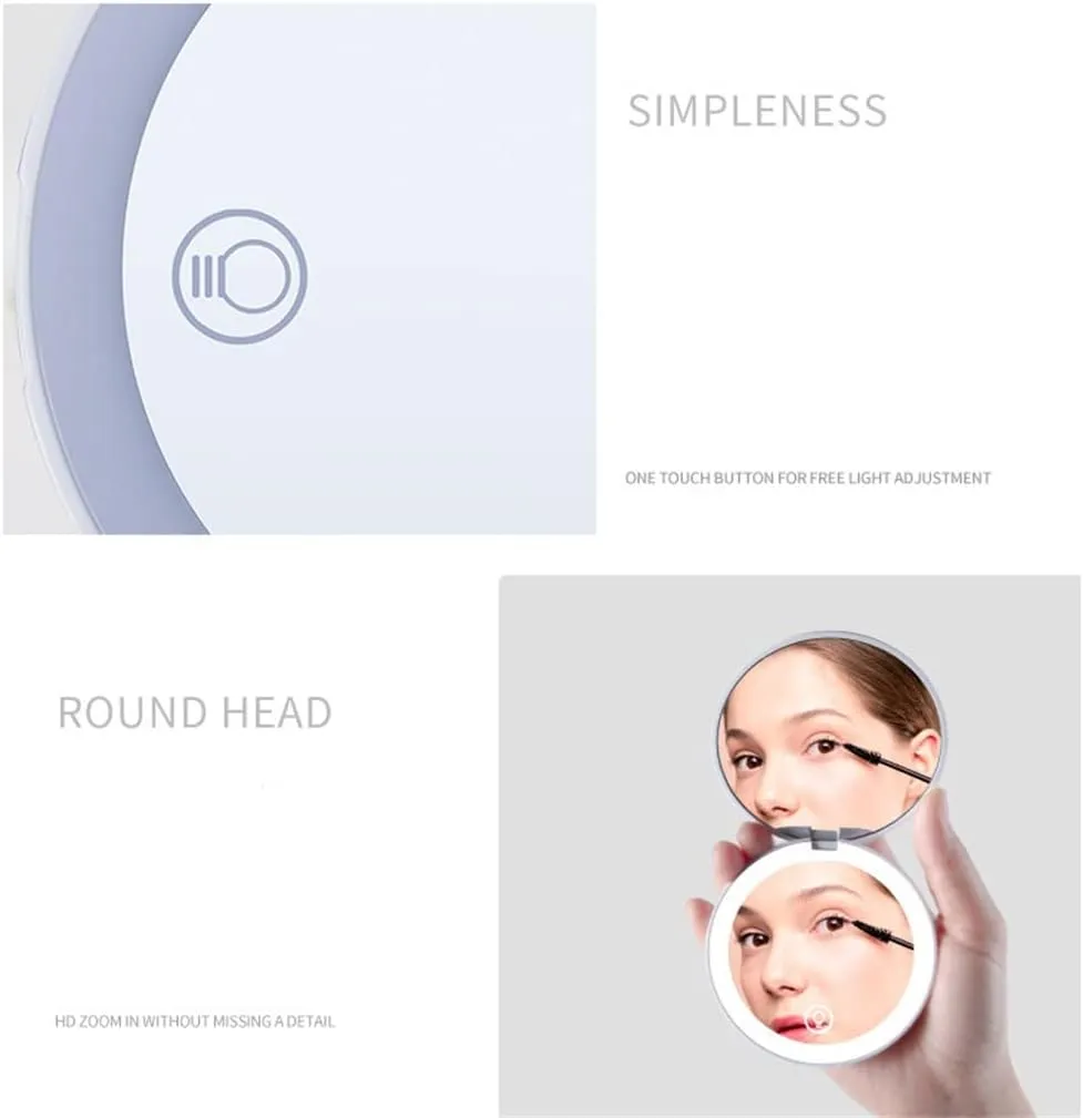 Portable LED Light Makeup Mirror Dresser Compact Light Makeup Pocket Mirror Makeup Hand Folding Mirror, 9*1.8cm
