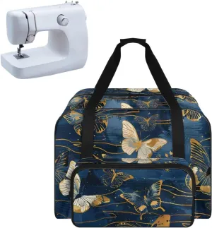 Portable Sewing Machine Handbag Sewing Machine Case with Pockets Blue Butterfly Travel Tote with Handles for Most Sewing Machines and Extra Sewing Accessories