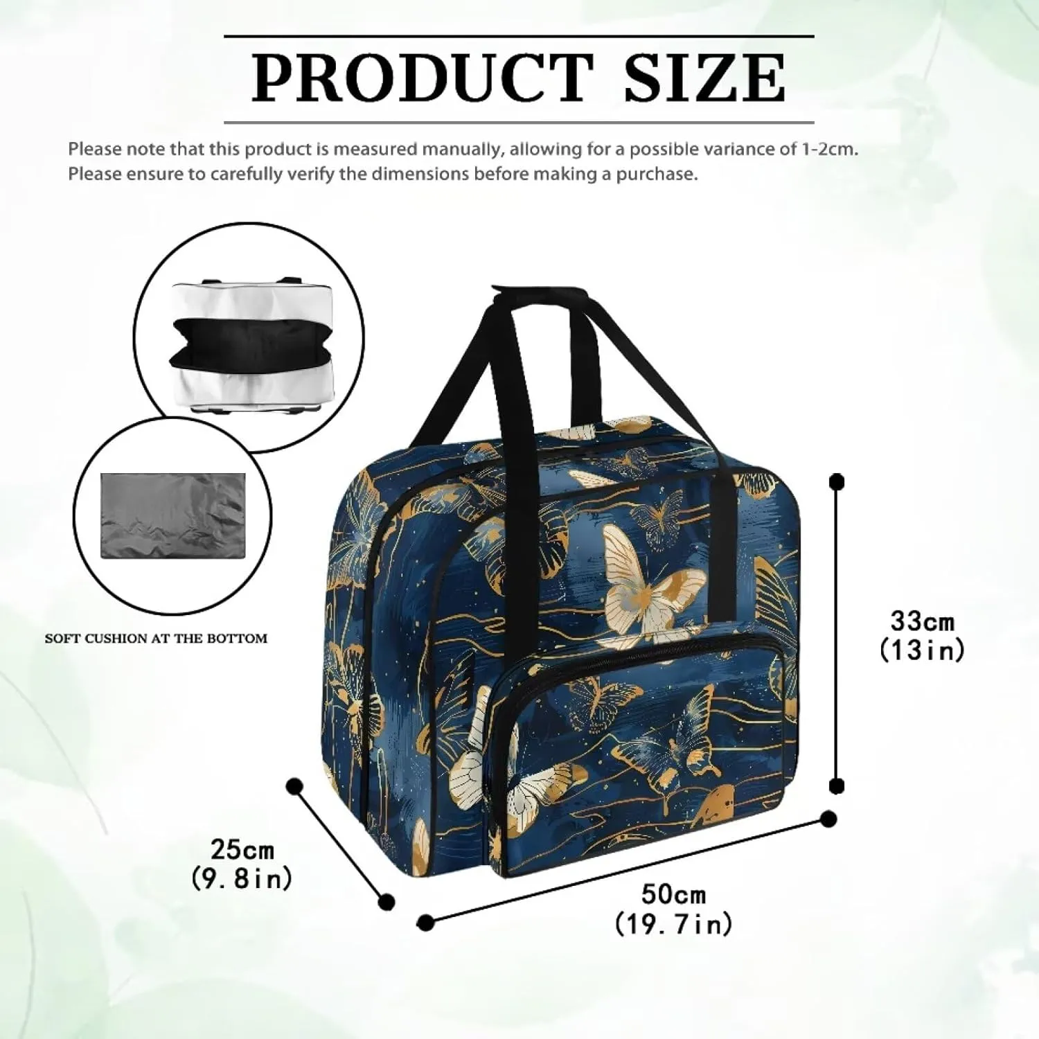 Portable Sewing Machine Handbag Sewing Machine Case with Pockets Blue Butterfly Travel Tote with Handles for Most Sewing Machines and Extra Sewing Accessories