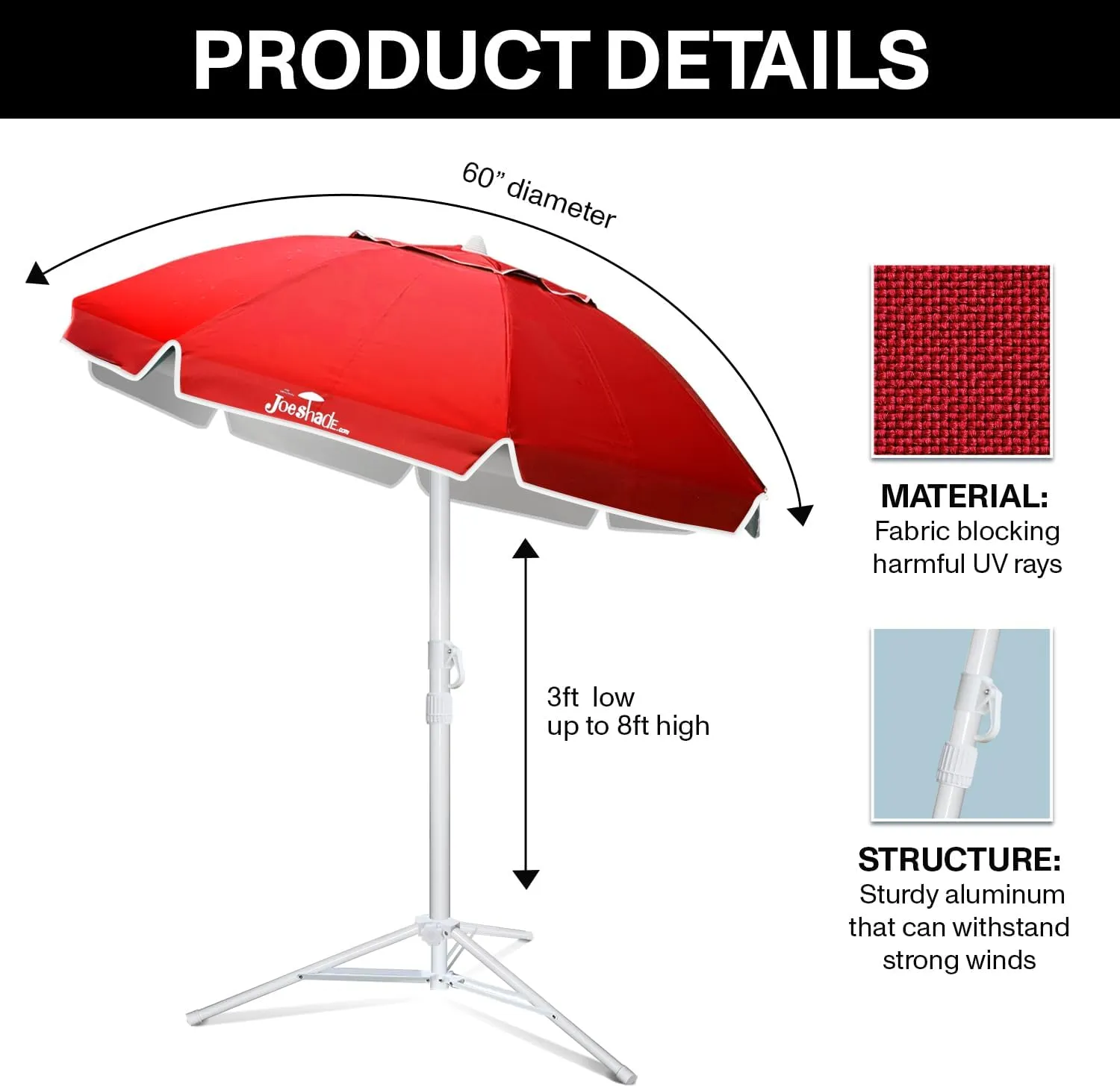 Portable UV Sun Shade Umbrella with Tripod Stand – Lightweight, Adjustable, and Instant Sun Protection for Outdoor Sports, Camping, and More – Red