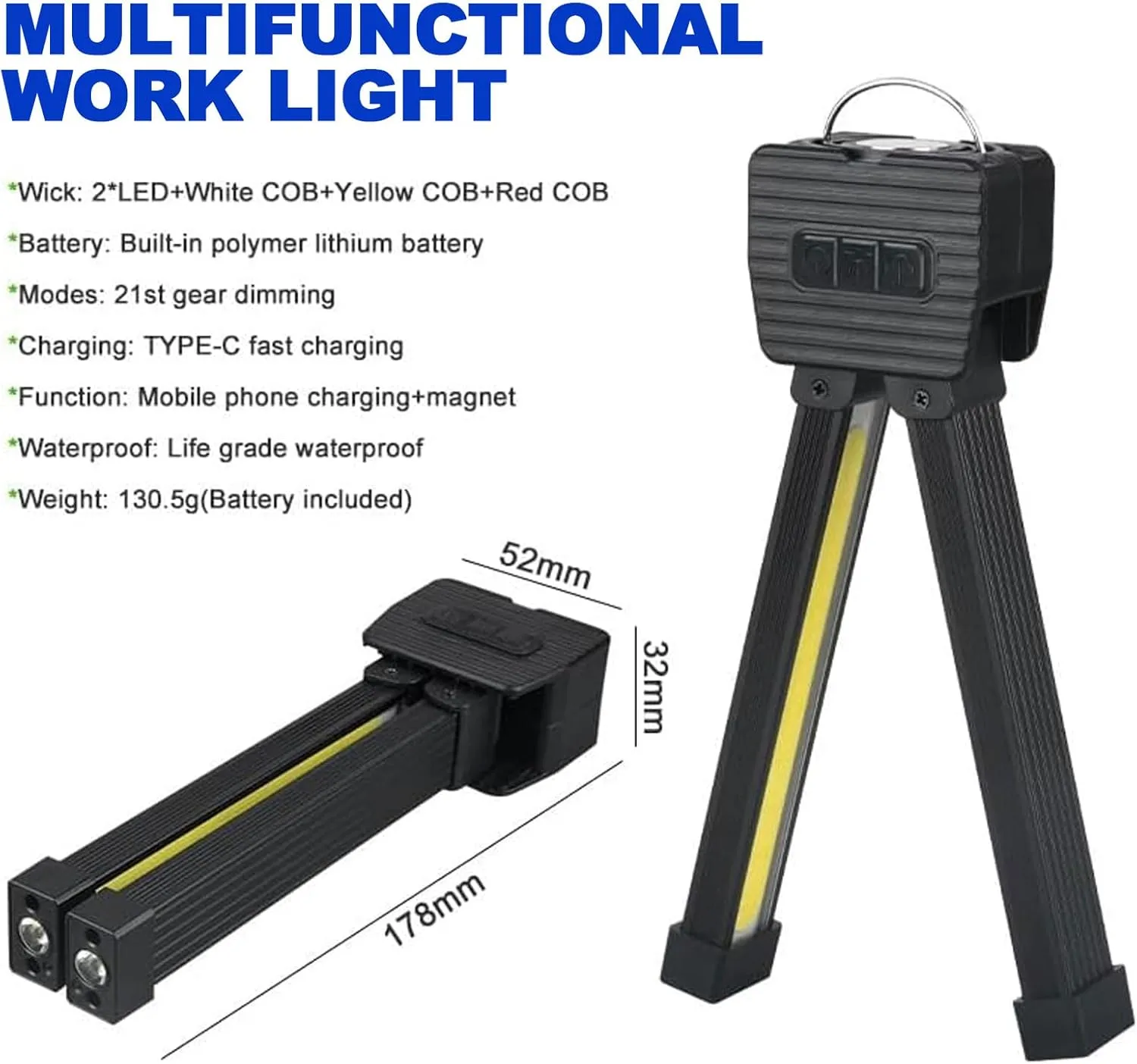 Posing Gym Lamp,180° Portable Gym Lamp for Posing with 7th Gear Dimming and 4 Light Modes, USB Rechargeable Worklight, Highlight Your Perfect Figure (3pcs)