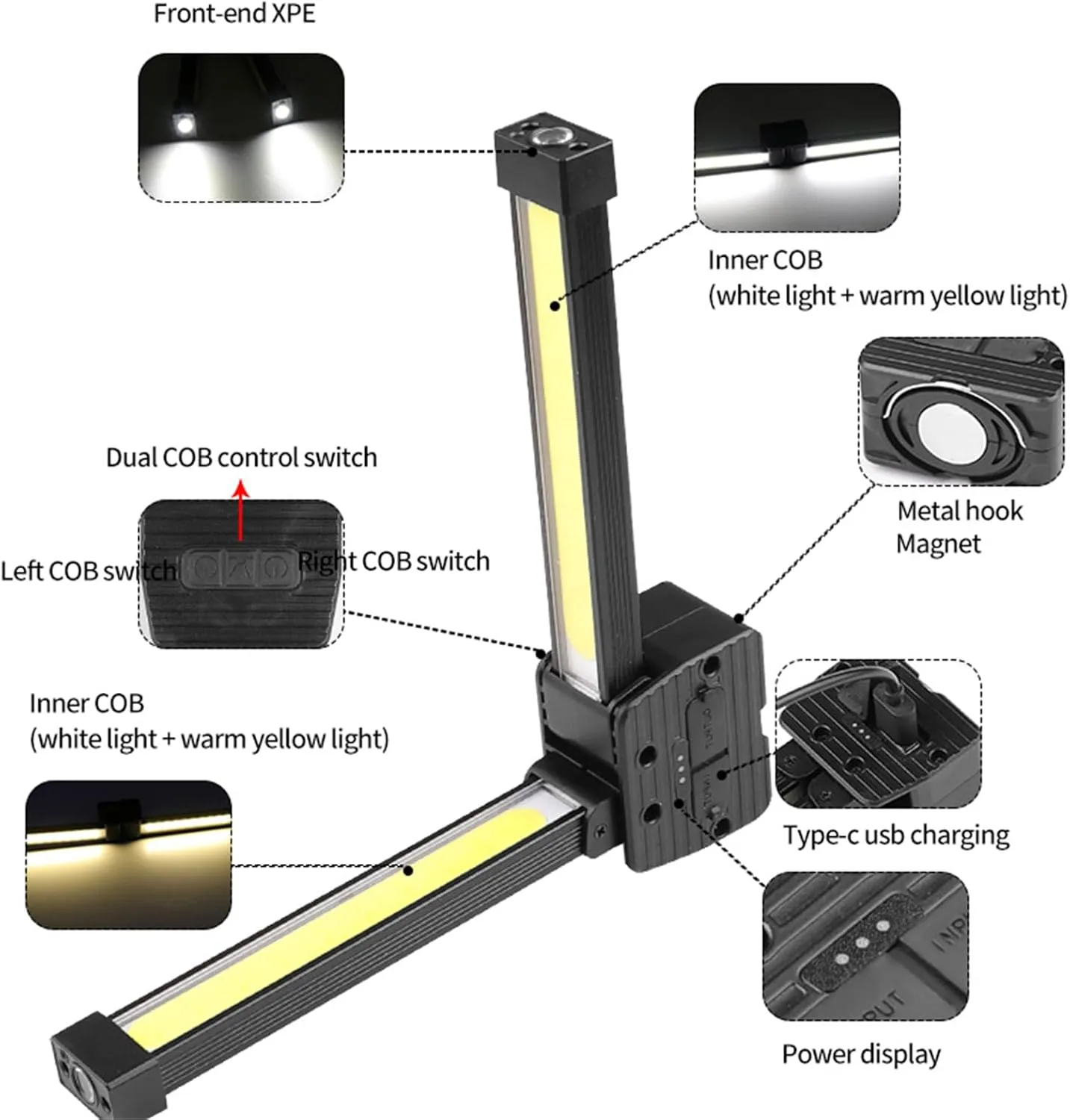 Posing Lamp, Gym Lamp for Posing, Magnetic Mount for Instant Setup, Highlight Muscle Definition, Portable Magnet Led Flashlight with Hanging Hook, USB Rechargeable with 180 Degree Folding (2 Sets)