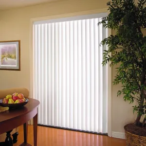 PowerSellerUSA Vertical Blinds for Patio Doors, 78W x 84L inches Large Window Blind Cordless, Anti Static Vinyl Slats Design with Aluminum Track, 3.5" Vanes Shade with Wand Controls, Solid White