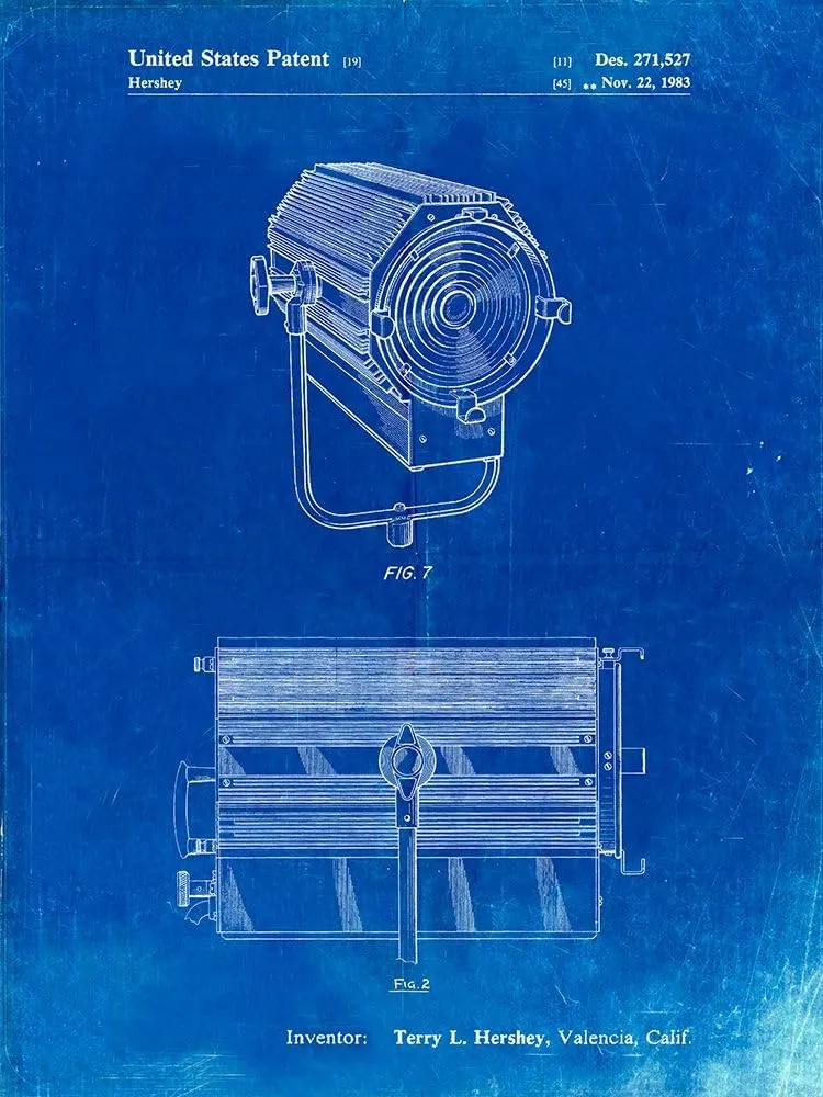 PP961-Faded Blueprint Mole-Richardson Film Light Patent Poster Poster Print - Cole Borders (18 x 24)