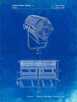 PP961-Faded Blueprint Mole-Richardson Film Light Patent Poster Poster Print - Cole Borders (18 x 24)