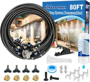Pre-Assembled Misters for Outside Patio,Outdoor Misting Cooling System w Filter,80FT|24M. Backyard Mist Kit for Garden,Greenhouse,Deck,Umbrella,Canopy,Pool,Porch,Trampoline,ParkBBQ Party