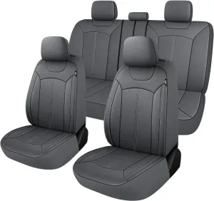 Premium Leather Car Seat Covers Full Seats, Waterproof Front Seat Covers and Split Rear Bench Seat Covers for Cars,Universal Automotive Interior Covers for Sedan SUV Truck Van Pick-up,Gray