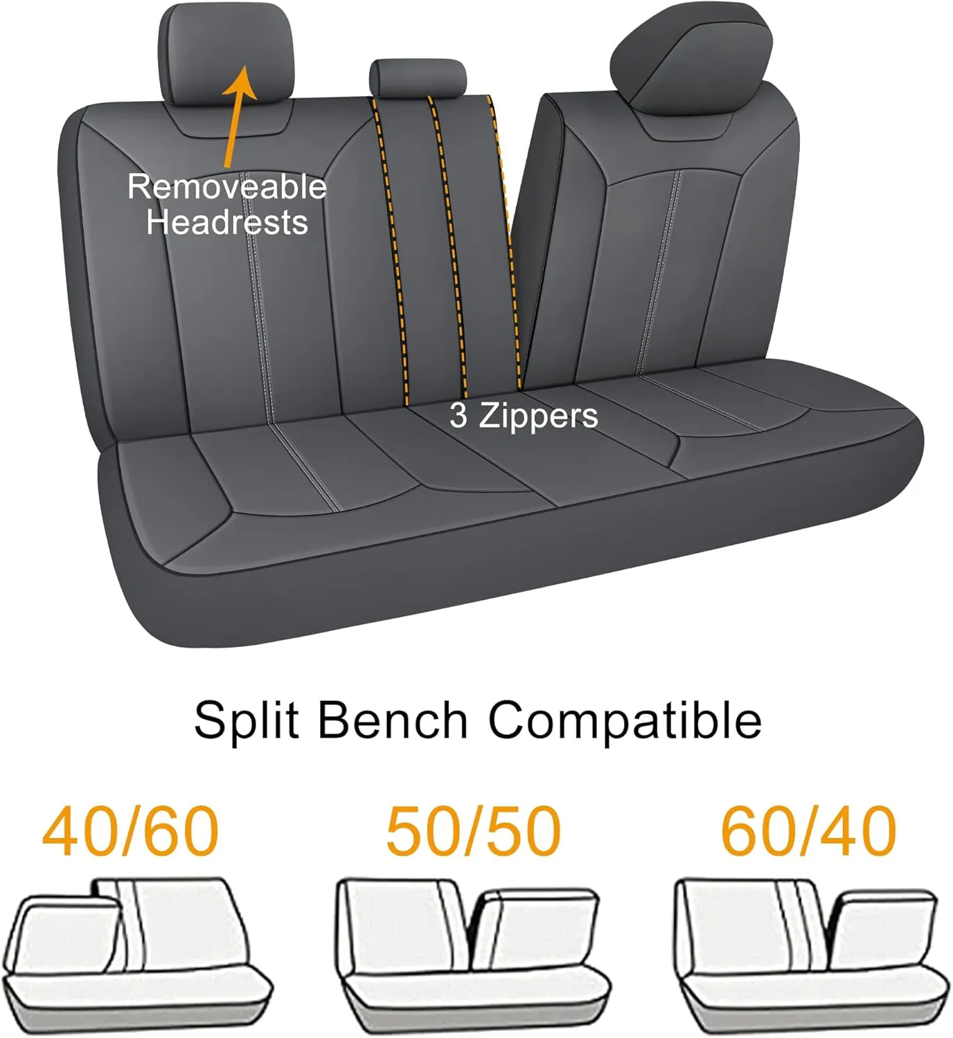 Premium Leather Car Seat Covers Full Seats, Waterproof Front Seat Covers and Split Rear Bench Seat Covers for Cars,Universal Automotive Interior Covers for Sedan SUV Truck Van Pick-up,Gray