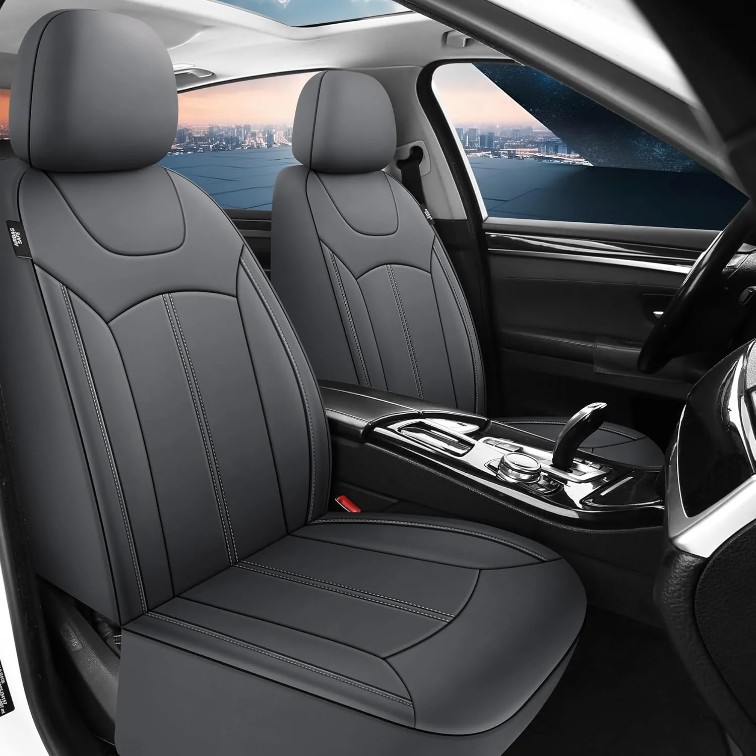 Premium Leather Car Seat Covers Full Seats, Waterproof Front Seat Covers and Split Rear Bench Seat Covers for Cars,Universal Automotive Interior Covers for Sedan SUV Truck Van Pick-up,Gray