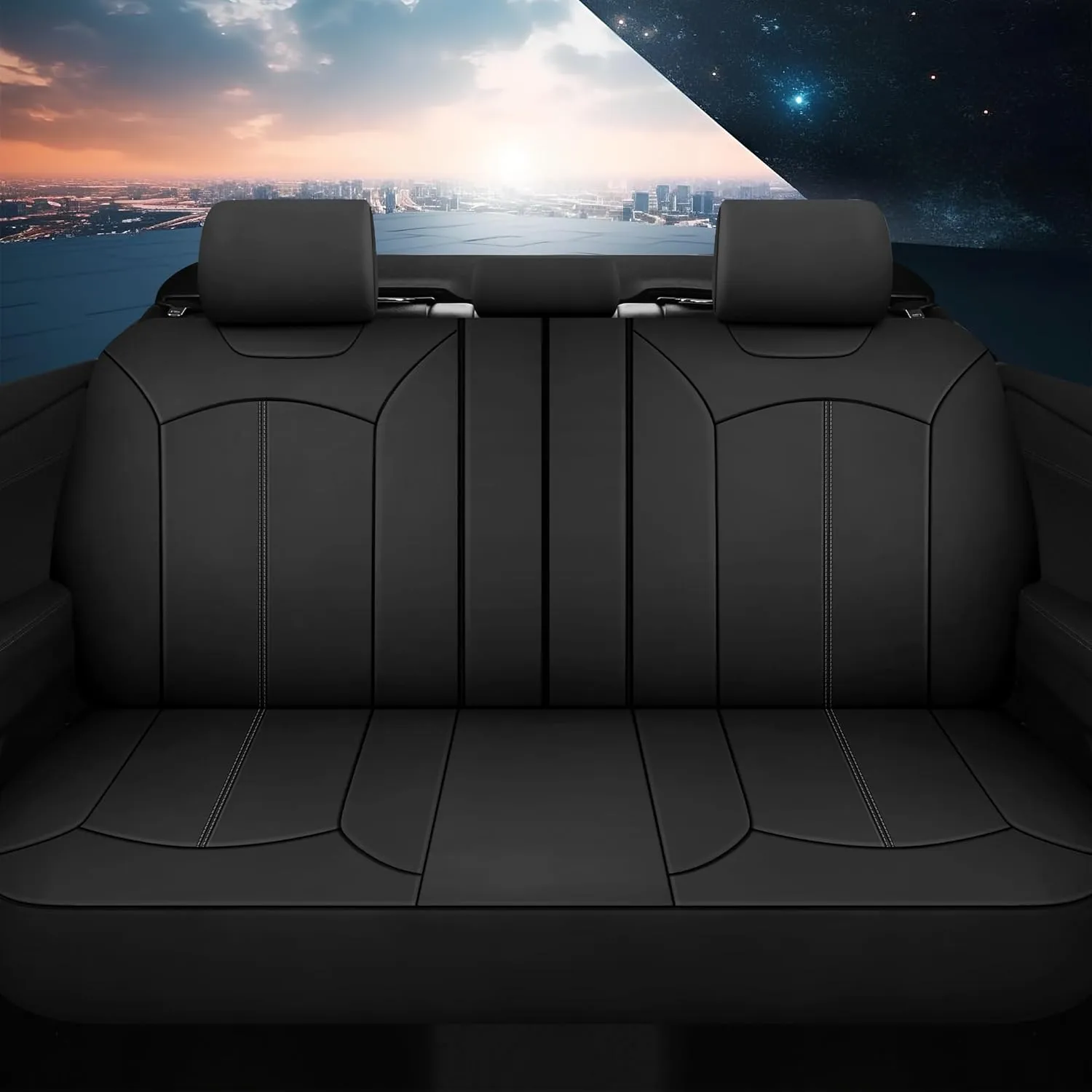 Premium Leather Car Seat Covers Full Set, Waterproof Front Seat Covers and Split Rear Bench Seat Covers for Cars,Universal Automotive Interior Covers for Sedan SUV Truck Van Pick-up, Black