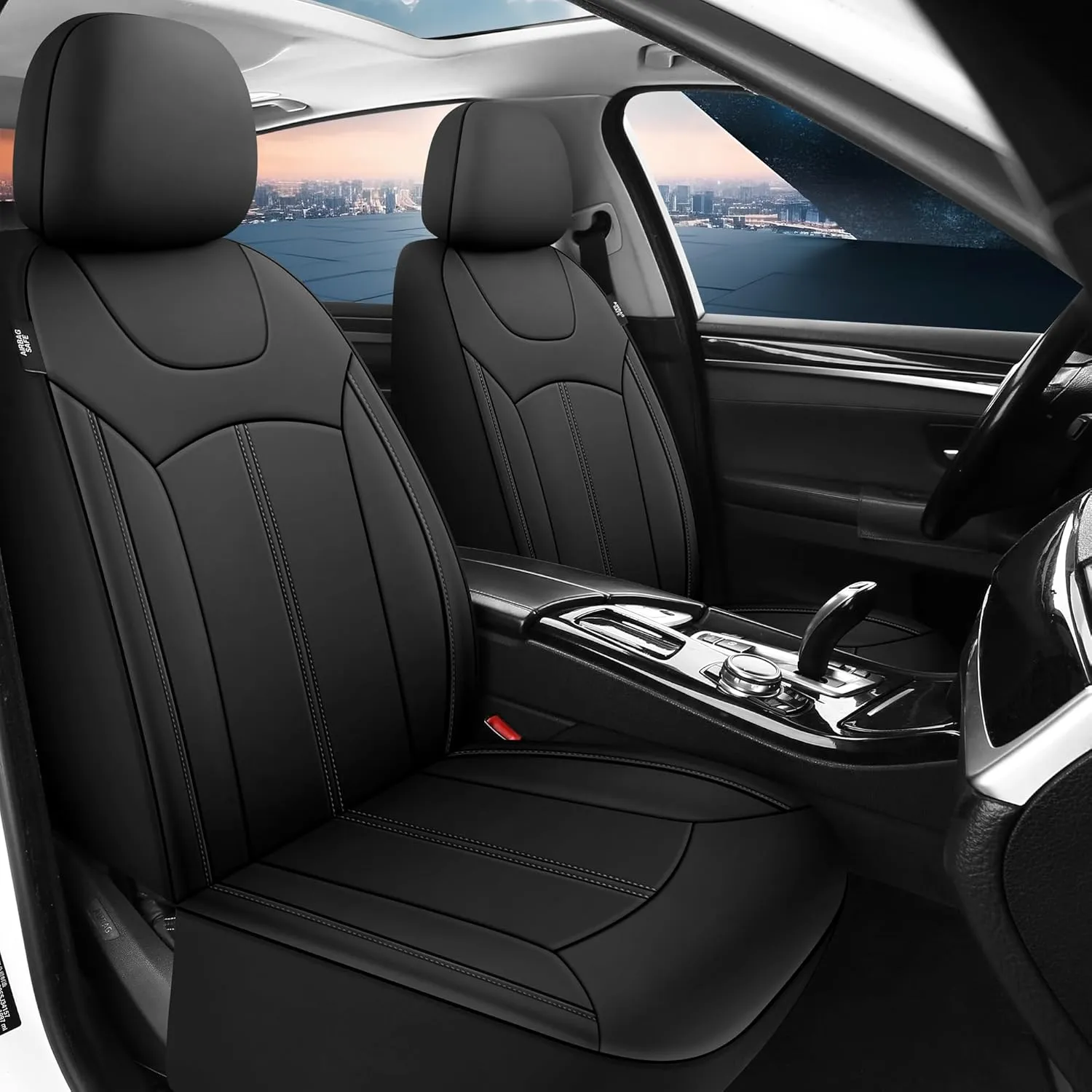 Premium Leather Car Seat Covers Full Set, Waterproof Front Seat Covers and Split Rear Bench Seat Covers for Cars,Universal Automotive Interior Covers for Sedan SUV Truck Van Pick-up, Black