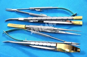 PREMIUM SET OF 5 GERMAN STAINLESS CASTROVIEJO MICRO NEEDLE HOLDER SCISSOR CURVED STRAIGHT   SUTURE TYING FORCEPS (CYNAMED BRAND)