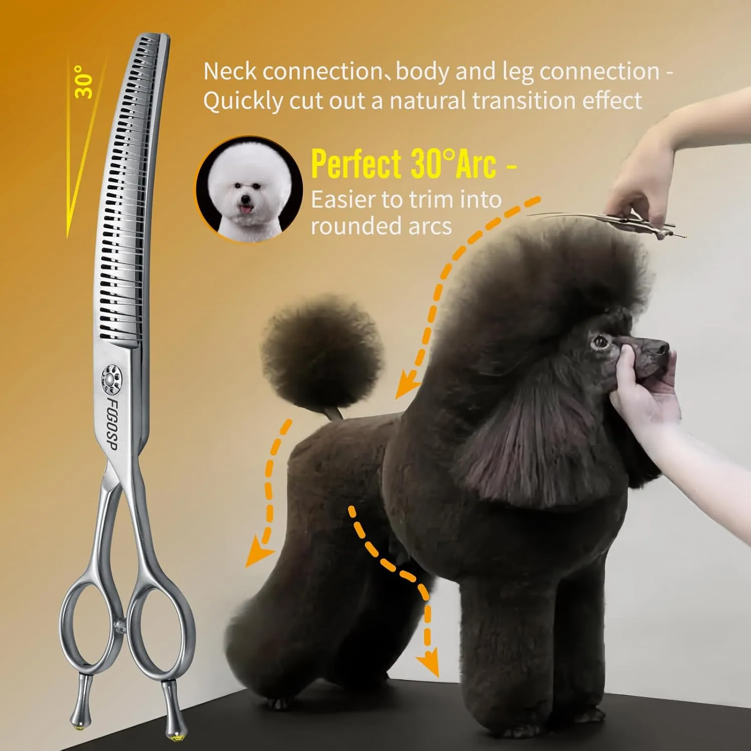 Professional 3D Curved Chunkers Dog Grooming Scissors 7'' Curved Thinning Shears for Dogs Pet 42 Teeth Japan VG10 Sharp and Durable