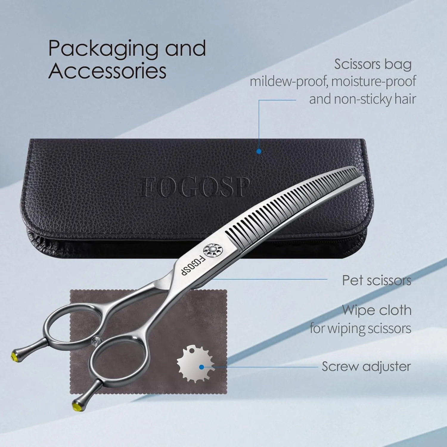 Professional 3D Curved Chunkers Dog Grooming Scissors 7'' Curved Thinning Shears for Dogs Pet 42 Teeth Japan VG10 Sharp and Durable