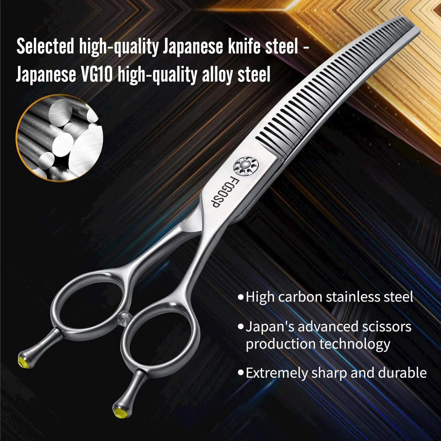 Professional 3D Curved Chunkers Dog Grooming Scissors 7'' Curved Thinning Shears for Dogs Pet 42 Teeth Japan VG10 Sharp and Durable