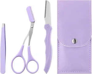 Professional 4-in-1 Eyebrow Grooming Kit | eyebrow clip, eyebrow scissors, Eyebrow Trimmer Scissor with Travel Leather Case Anti-Scratch Safety Hair Removal Eyebrow Scissors Makeup Tool