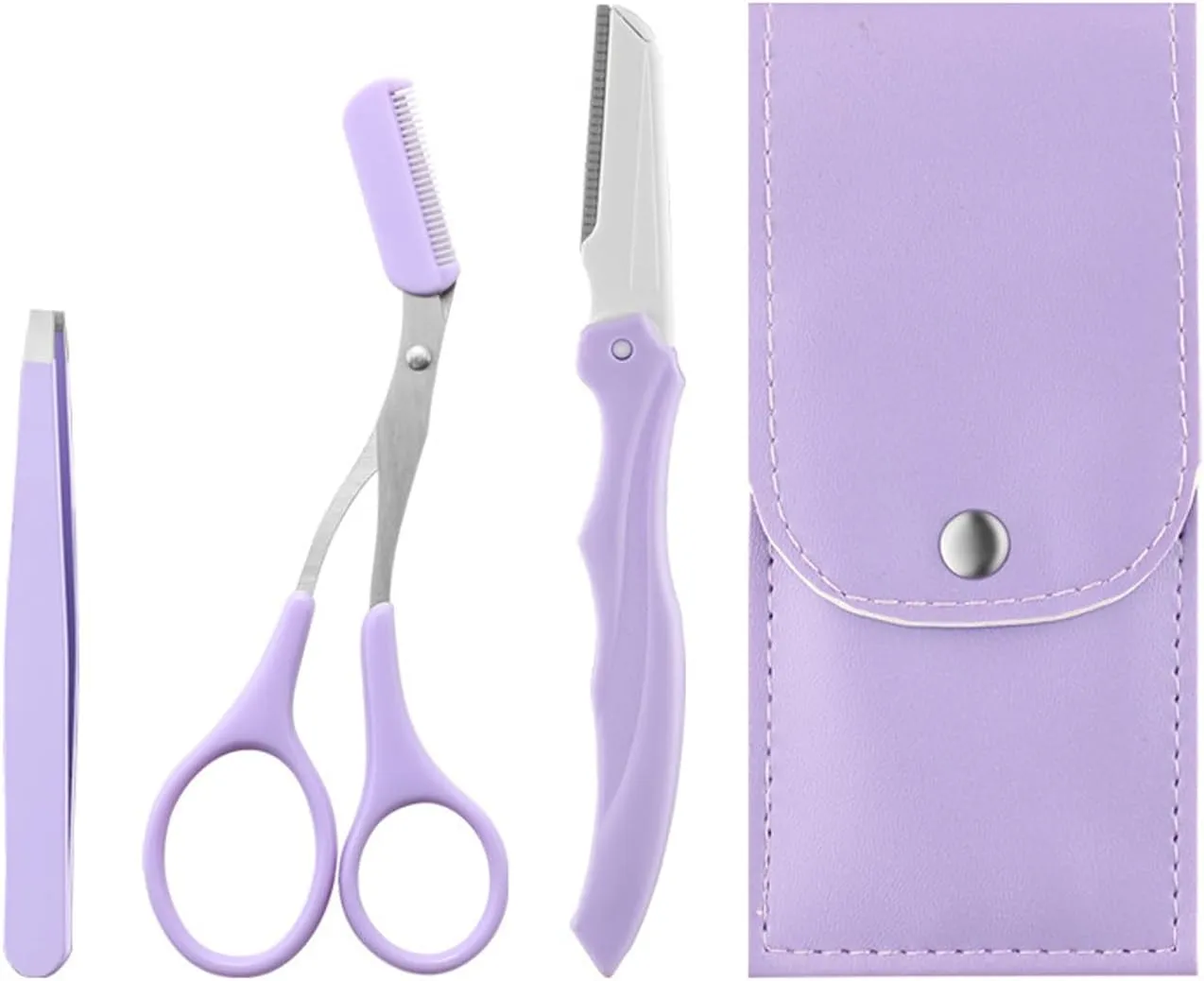 Professional 4-in-1 Eyebrow Grooming Kit | eyebrow clip, eyebrow scissors, Eyebrow Trimmer Scissor with Travel Leather Case Anti-Scratch Safety Hair Removal Eyebrow Scissors Makeup Tool
