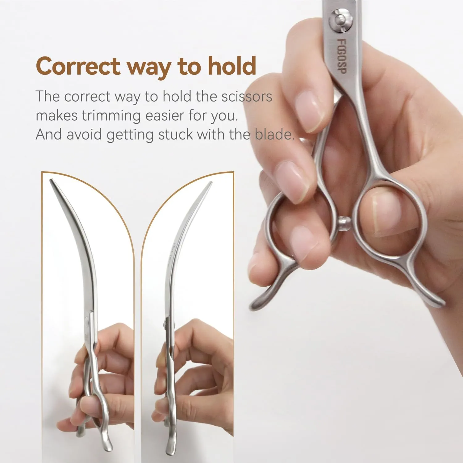 Professional 45°Curved Grooming Scissors for Dogs 7.5 in Big Arc Curved Shears for Professional Groomer Japan VG10 High-carbon Steel Right Hand Matte