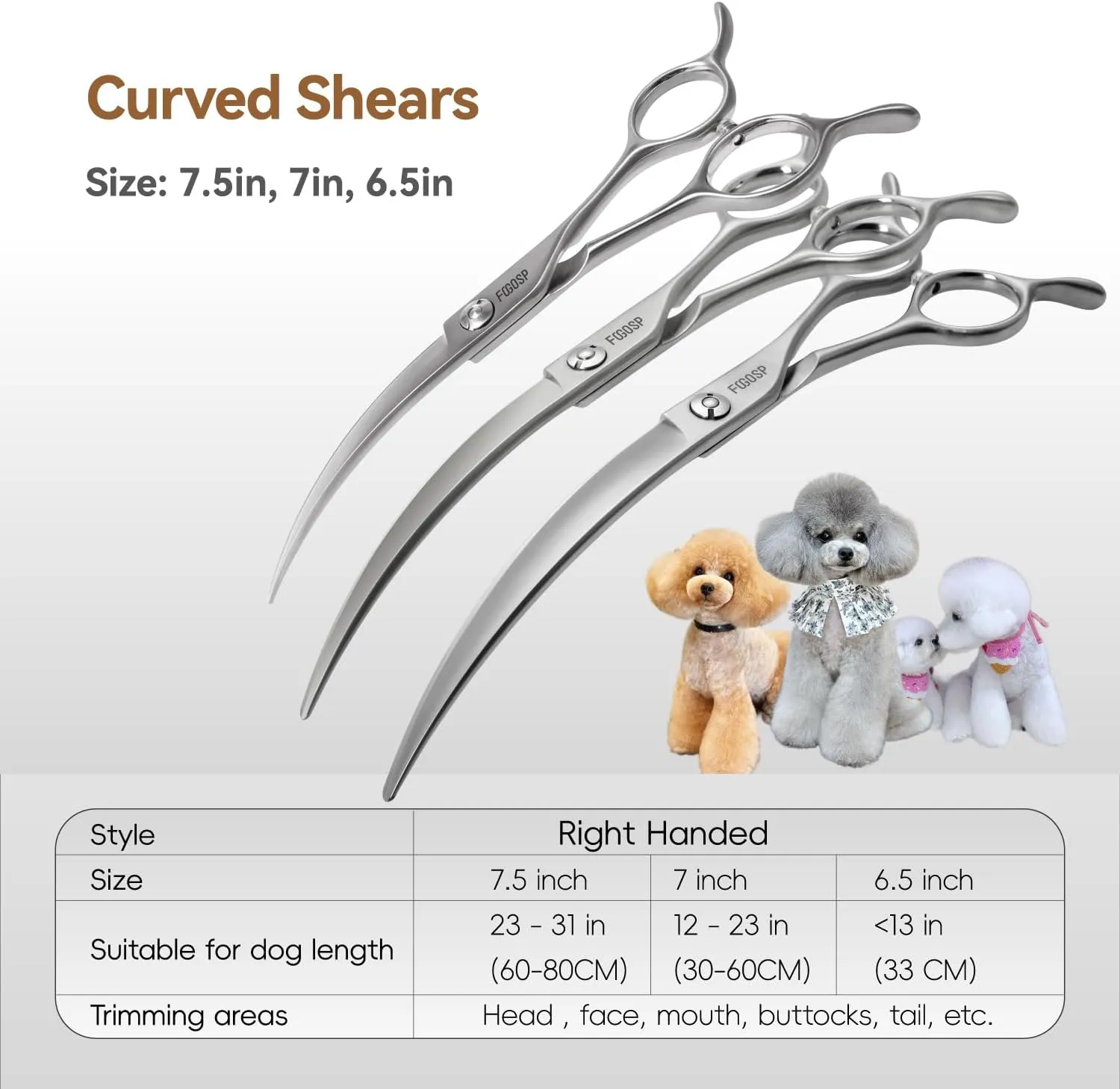 Professional 45°Curved Grooming Scissors for Dogs 7.5 in Big Arc Curved Shears for Professional Groomer Japan VG10 High-carbon Steel Right Hand Matte