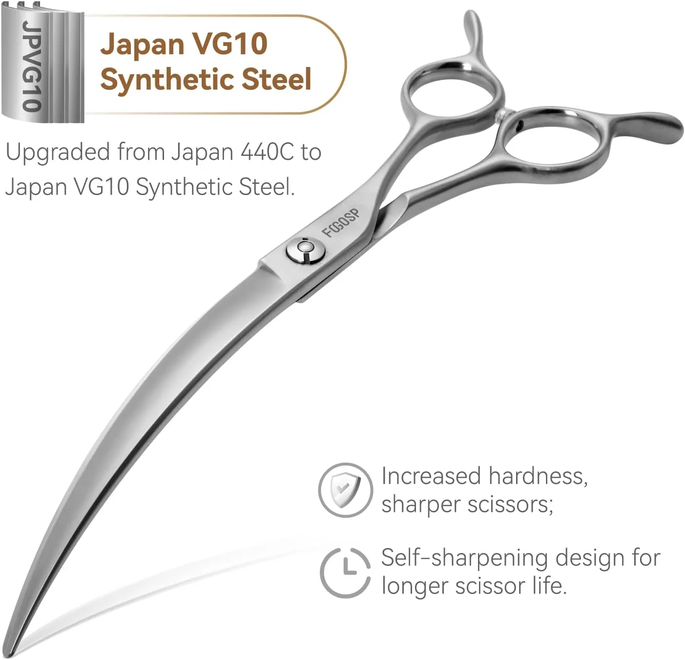Professional 45°Curved Grooming Scissors for Dogs 7.5 in Big Arc Curved Shears for Professional Groomer Japan VG10 High-carbon Steel Right Hand Matte