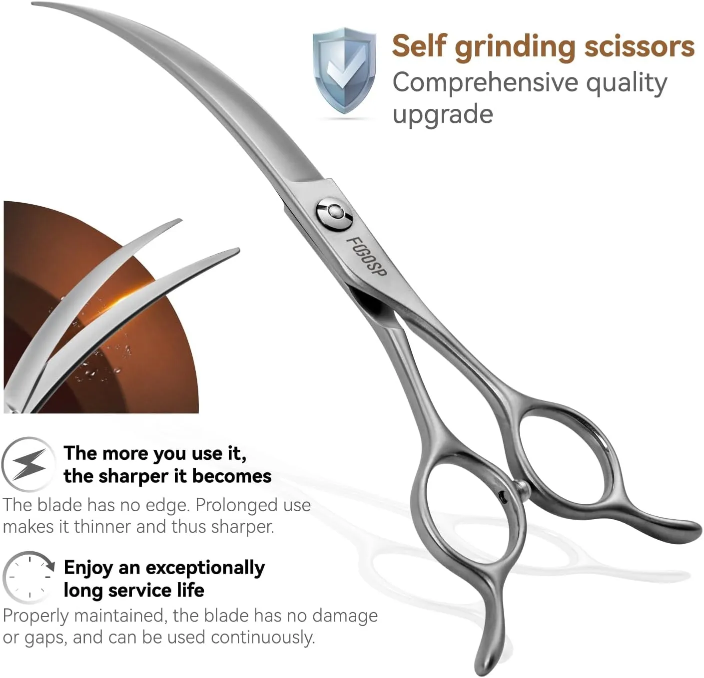 Professional 45°Curved Grooming Scissors for Dogs 7.5 in Big Arc Curved Shears for Professional Groomer Japan VG10 High-carbon Steel Right Hand Matte