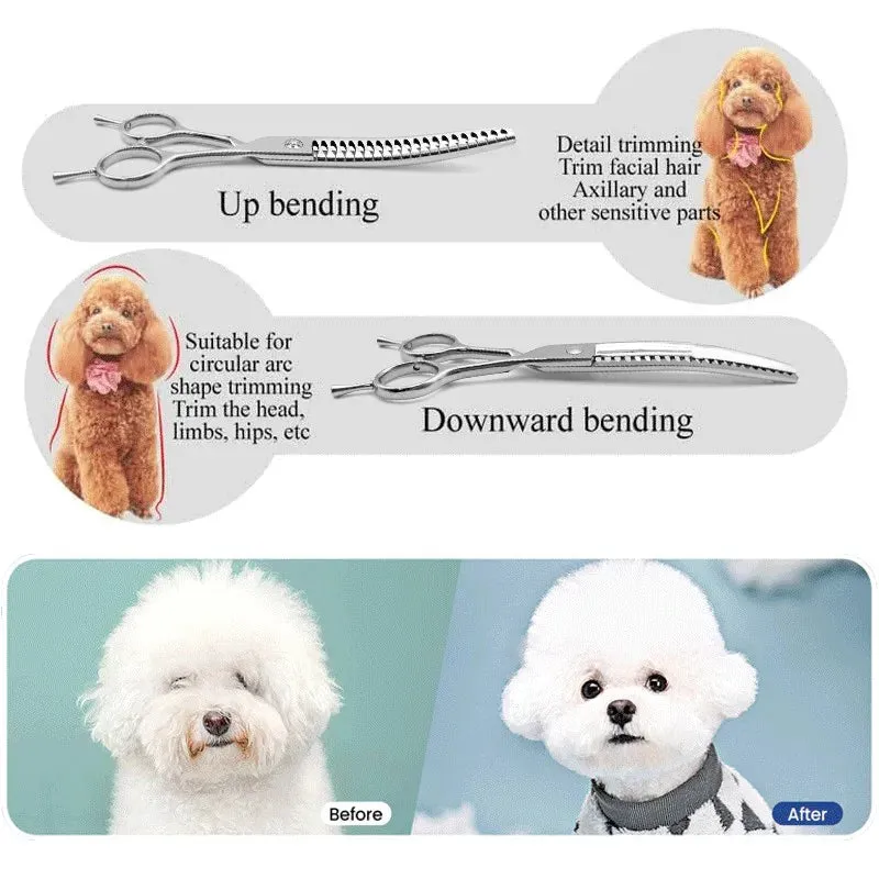 Professional 7-inch Curved Pet Grooming Scissors for Dogs