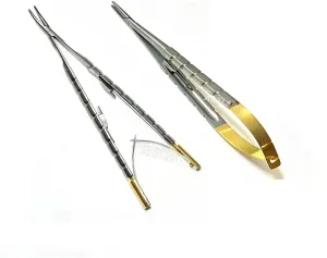 Professional German | Castroviejo Needle Holder Scissors Tying Forcep| Castroviejo Micro Scissors Needle Holder Straight Curved TC 6"| Dental Eye Instruments CE (Needle Holder STR CVD 6")