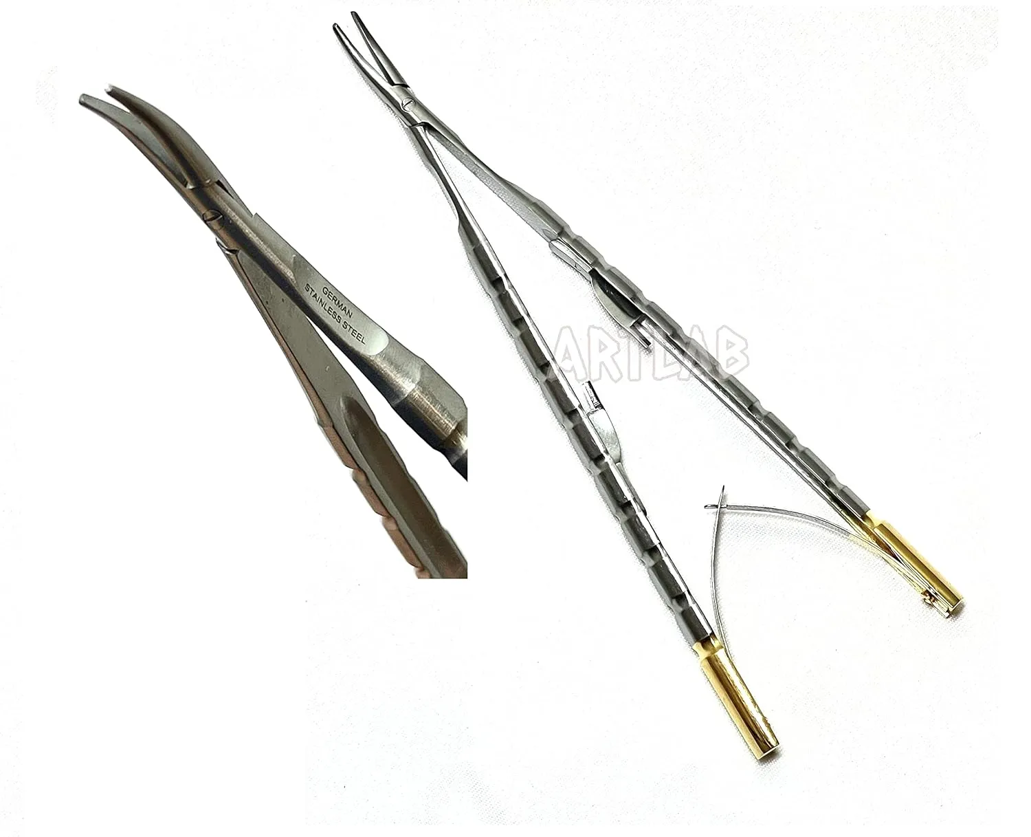 Professional German | Castroviejo Needle Holder Scissors Tying Forcep| Castroviejo Micro Scissors Needle Holder Straight Curved TC 6"| Dental Eye Instruments CE (Needle Holder STR CVD 6")