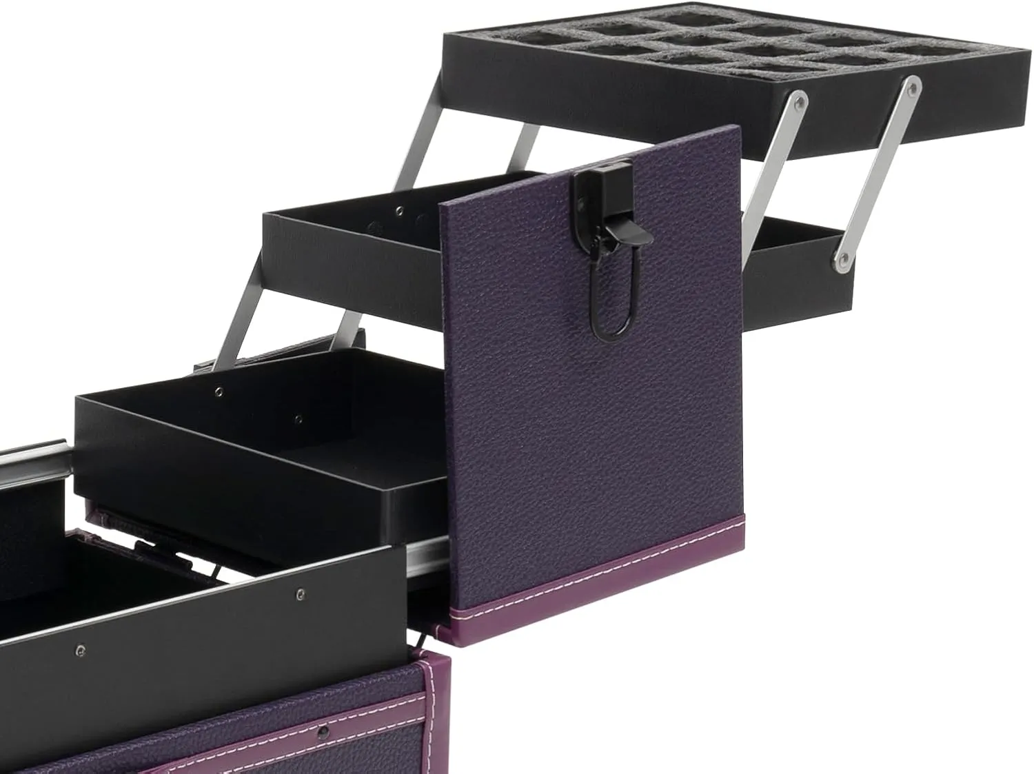 Professional Makeup with Mirror Train Case Rolling Cosmestic Organizer with Wheels, Keys & Mirror Large Lockable Cosmetic Trolley for Travel Makeup/Nail Art/Hair Styling (Purple)