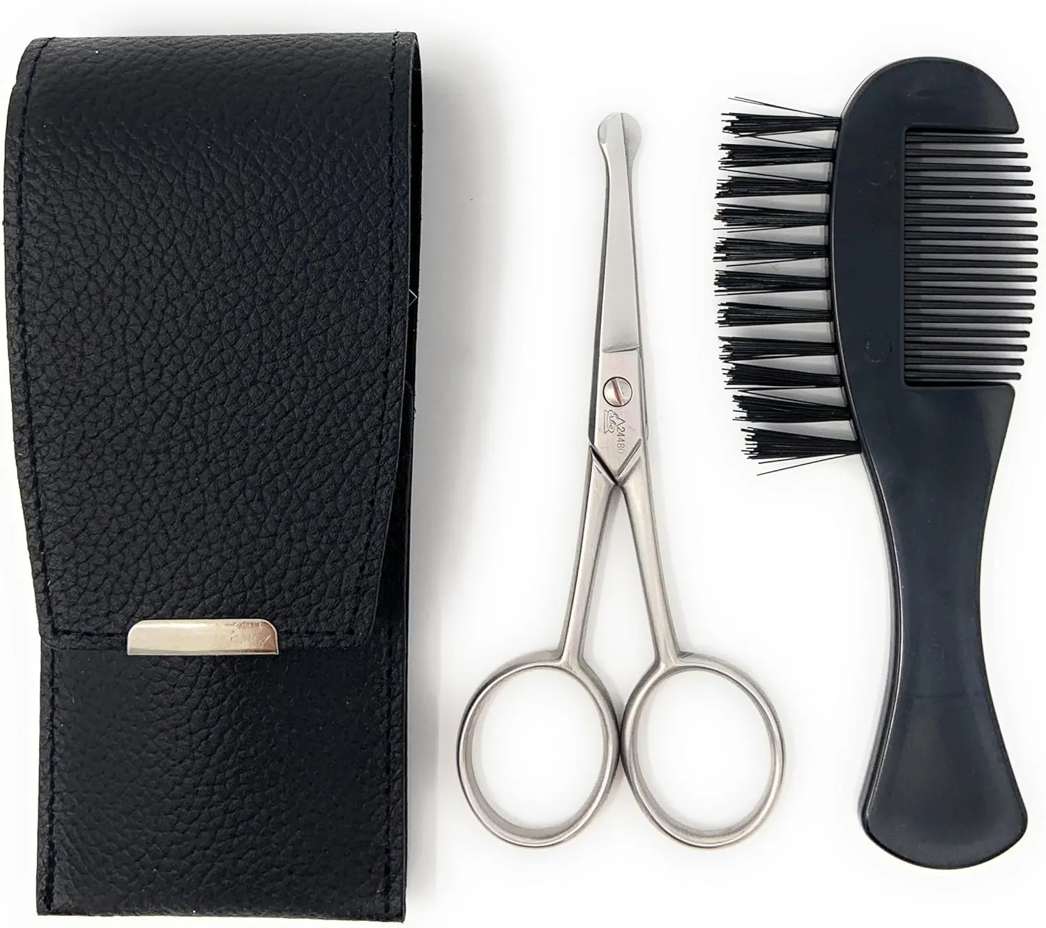 Professional Nose & Ear Scissors and comb set - Stainless Steel Rounded Tip Scissors for Eyebrow, Nose Hair, Mustache, and Beard Grooming Kit - Made in Solingen Germany