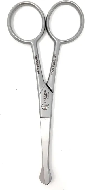 Professional Nose & Ear Scissors - Premium Stainless Steel Rounded Tip Scissors for Eyebrow, Nose Hair, Mustache and Beard - Made in Premana Italy by HENBOR