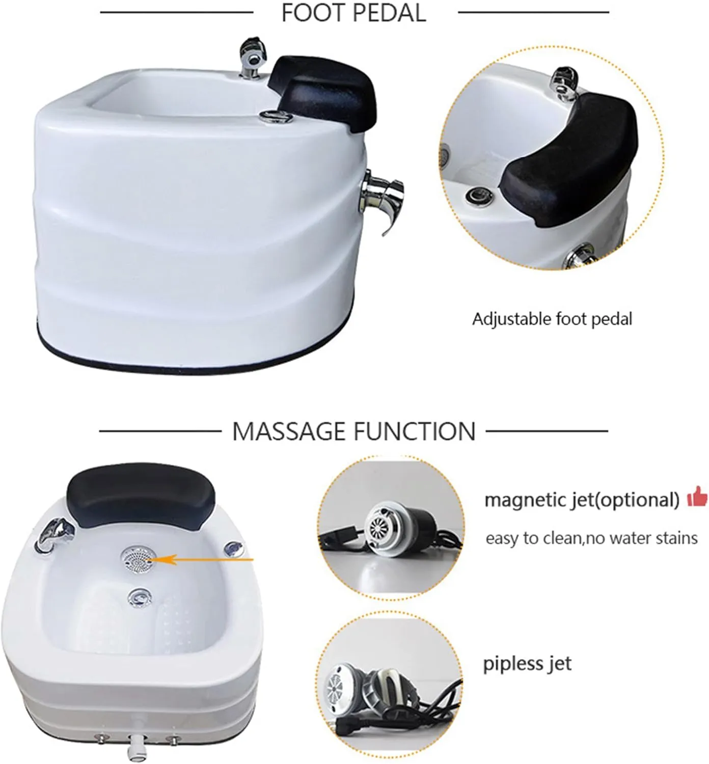 Professional Pedicure Spa Basin with LED Light, Portable Pedicure Foot Bathtub, Bath Massager with Heat and Jets, for Stress Relief for Men & Women (20in)