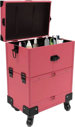 Professional Rolling Makeup Train Case, Multi-Functional Cosmetic Train Case with Mirror & Universal Wheels Lockable Portable Cosmetic Organizer Trolley, Beauty Trolley Cosmetic Organizer Box (Rose)