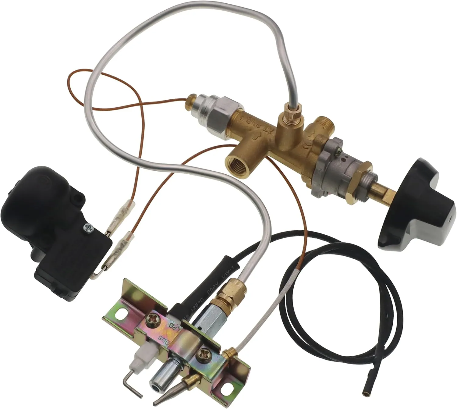 Propane Fire Pit Main Control Brass Safety Valve Kit,Heater Pilot Burner Assembly ReplaceParts include Valve Kit, Connecting tubes,Tilt switch and Safety Device Ignition Component Pilot Kit