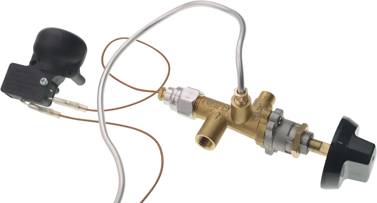Propane Fire Pit Main Control Brass Safety Valve Kit,Heater Pilot Burner Assembly ReplaceParts include Valve Kit, Connecting tubes,Tilt switch and Safety Device Ignition Component Pilot Kit