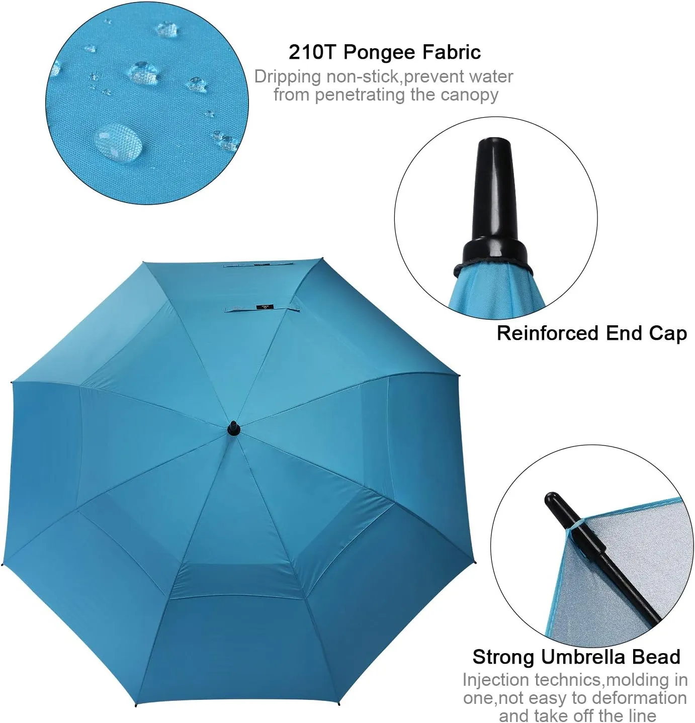 Prospo 62 Inch Extra Large Golf Umbrella Double Canopy Automatic Open Sun Rain Stick Umbrellas Windproof Waterproof Oversized (Sky Blue)